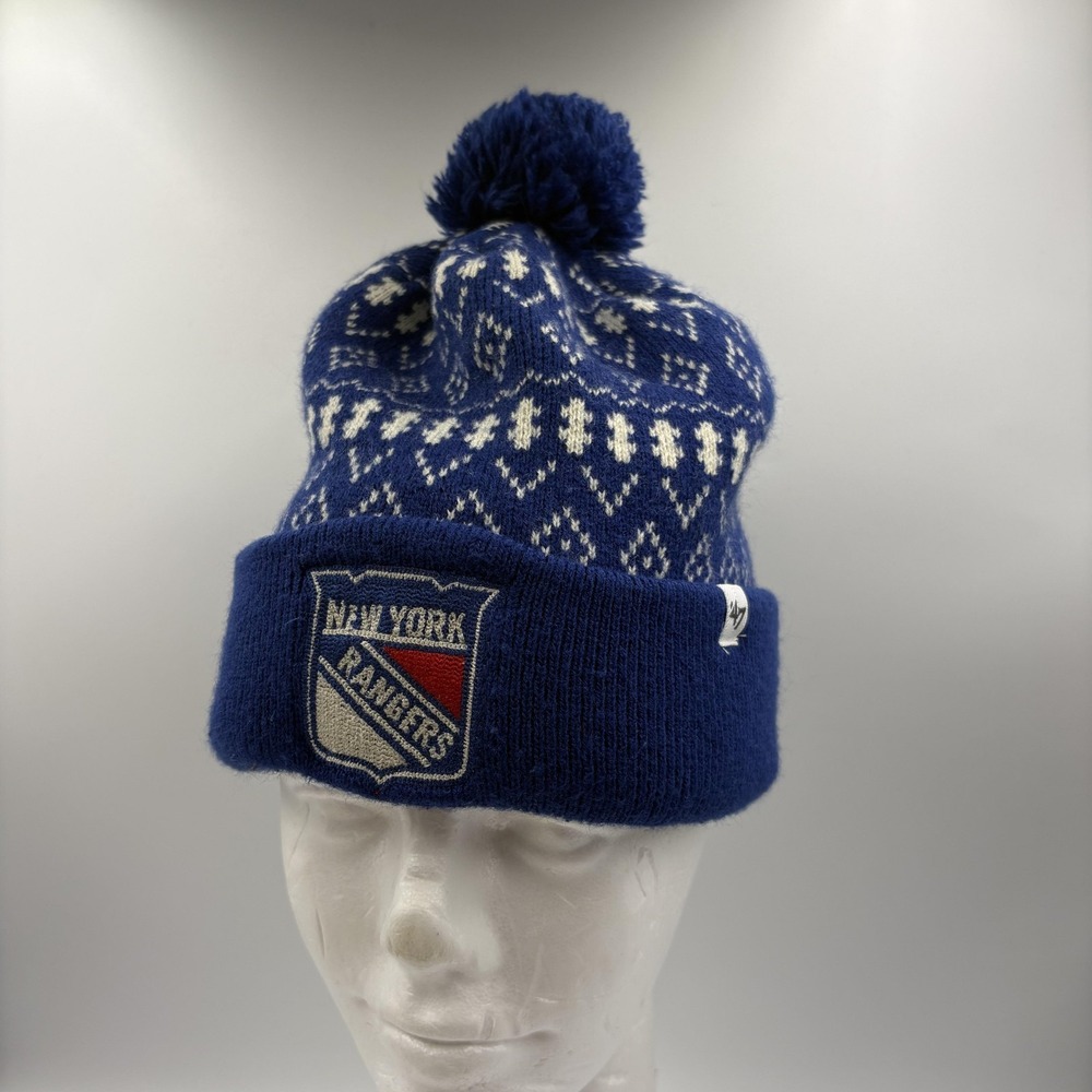 New York Rangers Hat Beanie Womens One Size Blue NHL‎ Hockey '47 Knit Pom
